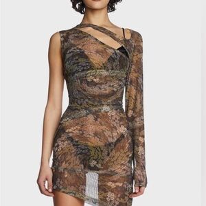 Dolls Kill x Milk-it Bloom Sheer Multi Print Asymmetrical Mini Dress